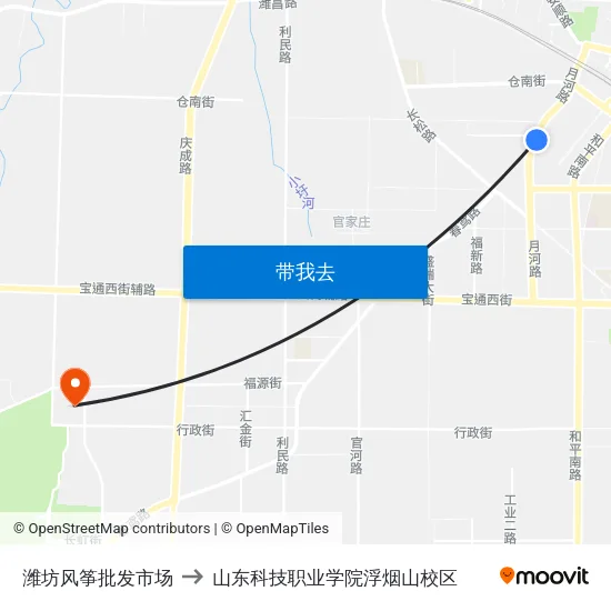 潍坊风筝批发市场 to 山东科技职业学院浮烟山校区 map