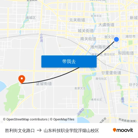 胜利街文化路口 to 山东科技职业学院浮烟山校区 map