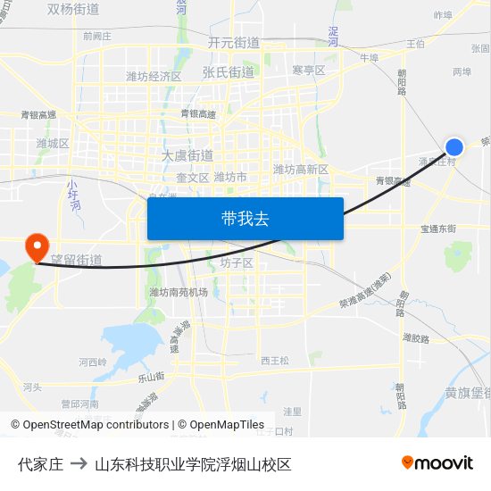 代家庄 to 山东科技职业学院浮烟山校区 map