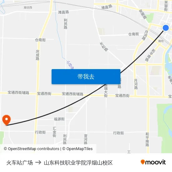 火车站广场 to 山东科技职业学院浮烟山校区 map