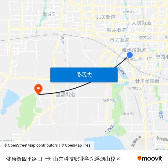 健康街四平路口 to 山东科技职业学院浮烟山校区 map