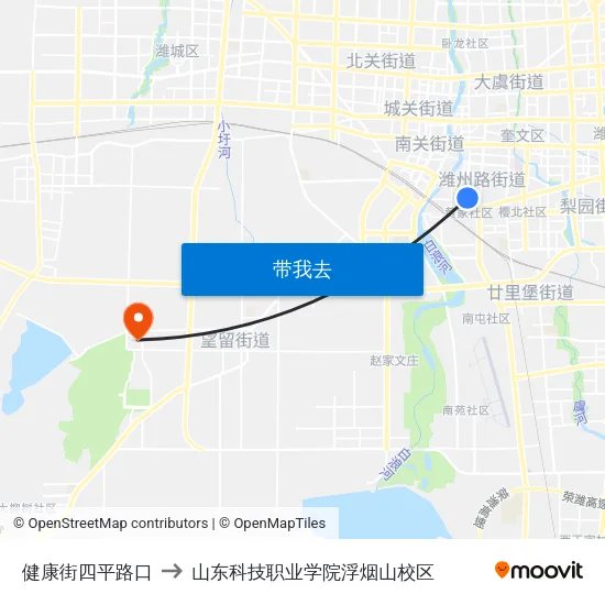 健康街四平路口 to 山东科技职业学院浮烟山校区 map