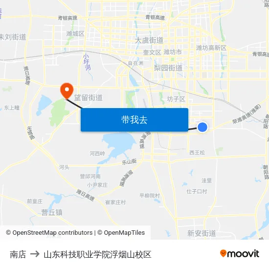 南店 to 山东科技职业学院浮烟山校区 map