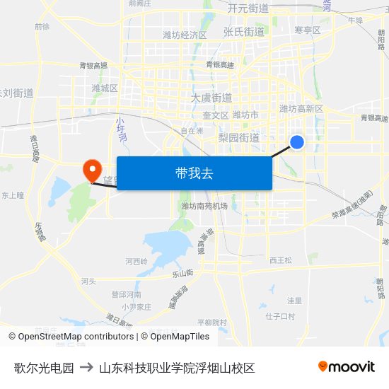 歌尔光电园 to 山东科技职业学院浮烟山校区 map