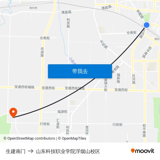 生建南门 to 山东科技职业学院浮烟山校区 map