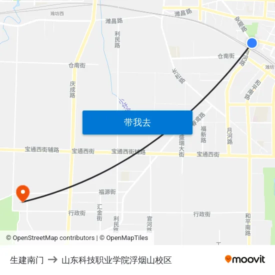 生建南门 to 山东科技职业学院浮烟山校区 map