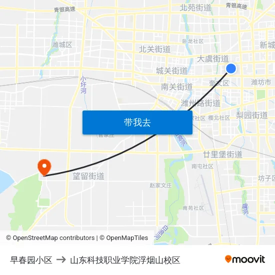 早春园小区 to 山东科技职业学院浮烟山校区 map