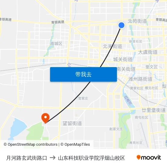 月河路玄武街路口 to 山东科技职业学院浮烟山校区 map