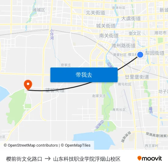 樱前街文化路口 to 山东科技职业学院浮烟山校区 map