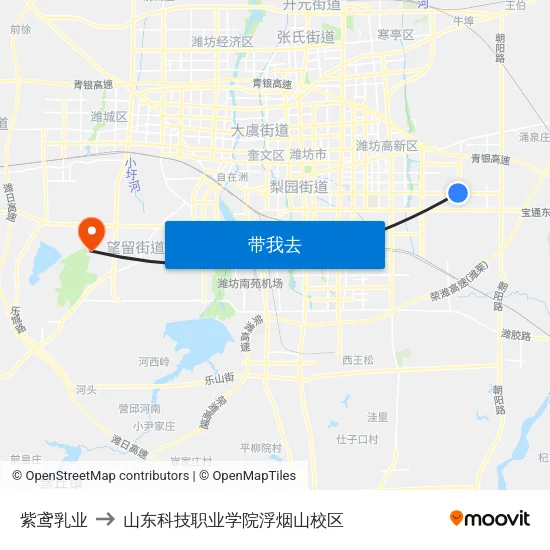 紫鸢乳业 to 山东科技职业学院浮烟山校区 map