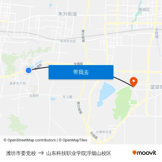 潍坊市委党校 to 山东科技职业学院浮烟山校区 map