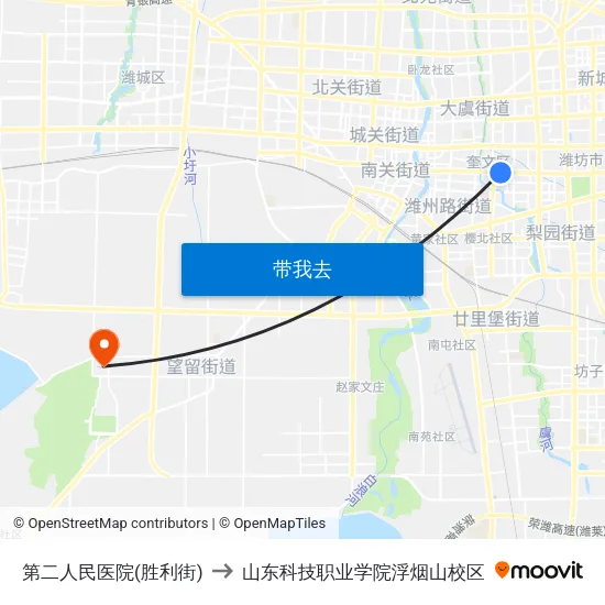 第二人民医院(胜利街) to 山东科技职业学院浮烟山校区 map
