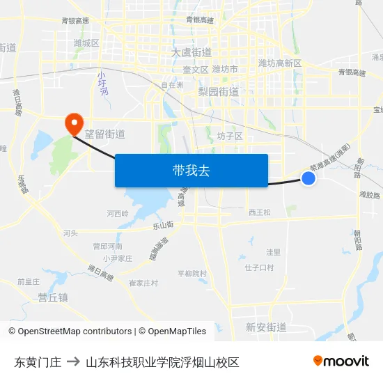 东黄门庄 to 山东科技职业学院浮烟山校区 map