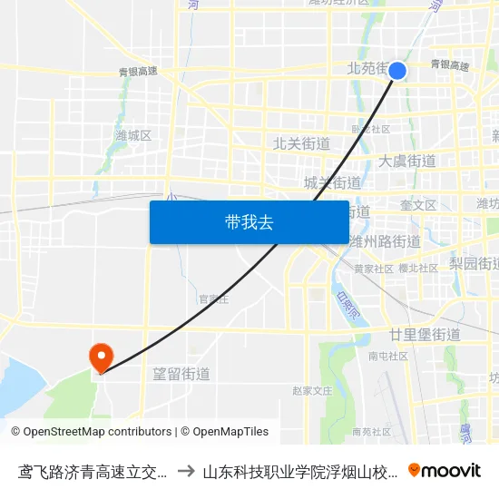 鸢飞路济青高速立交桥 to 山东科技职业学院浮烟山校区 map