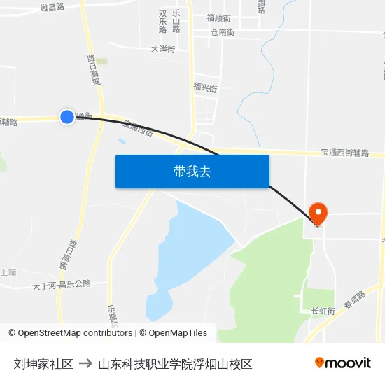 刘坤家社区 to 山东科技职业学院浮烟山校区 map