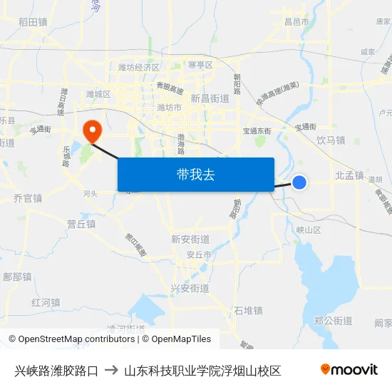 兴峡路潍胶路口 to 山东科技职业学院浮烟山校区 map