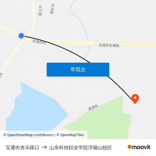 宝通街杏乐路口 to 山东科技职业学院浮烟山校区 map