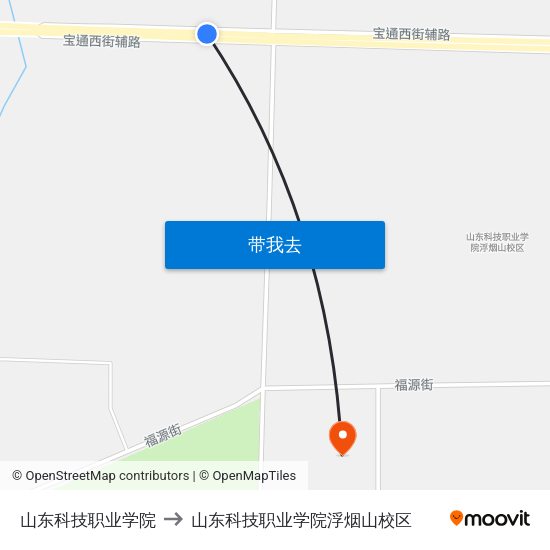 山东科技职业学院 to 山东科技职业学院浮烟山校区 map
