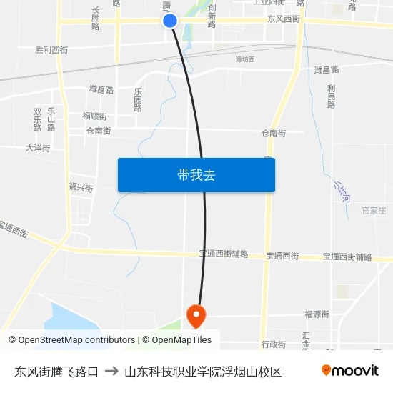 东风街腾飞路口 to 山东科技职业学院浮烟山校区 map