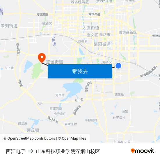 西江电子 to 山东科技职业学院浮烟山校区 map