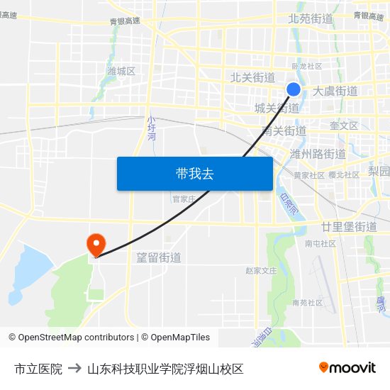 市立医院 to 山东科技职业学院浮烟山校区 map