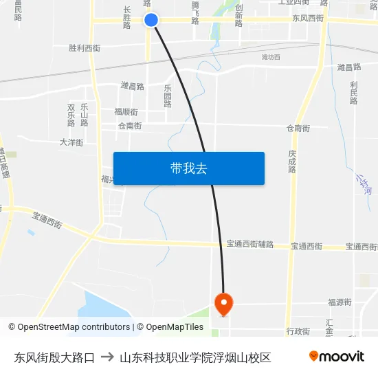 东风街殷大路口 to 山东科技职业学院浮烟山校区 map