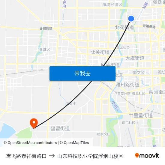鸢飞路泰祥街路口 to 山东科技职业学院浮烟山校区 map