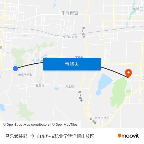 昌乐武装部 to 山东科技职业学院浮烟山校区 map