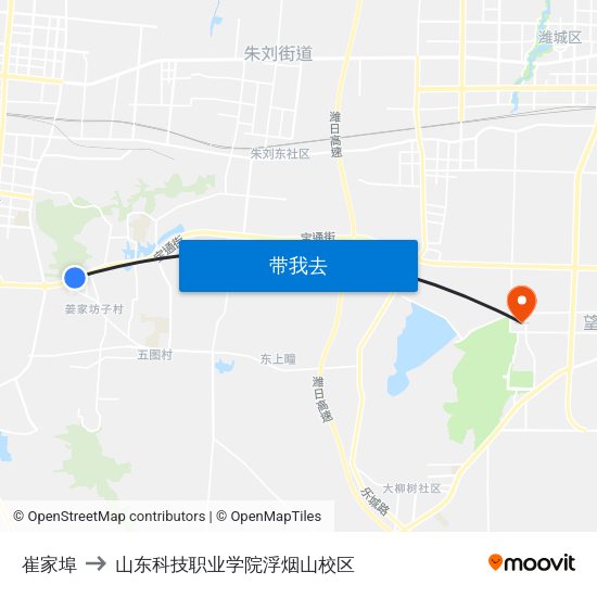 崔家埠 to 山东科技职业学院浮烟山校区 map
