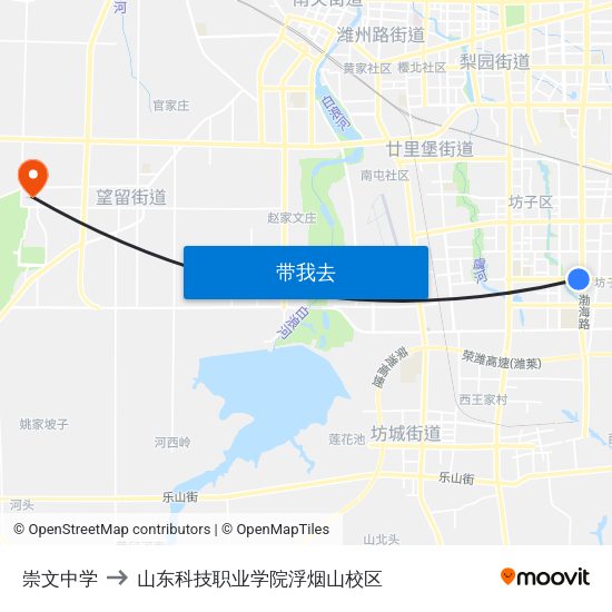 崇文中学 to 山东科技职业学院浮烟山校区 map
