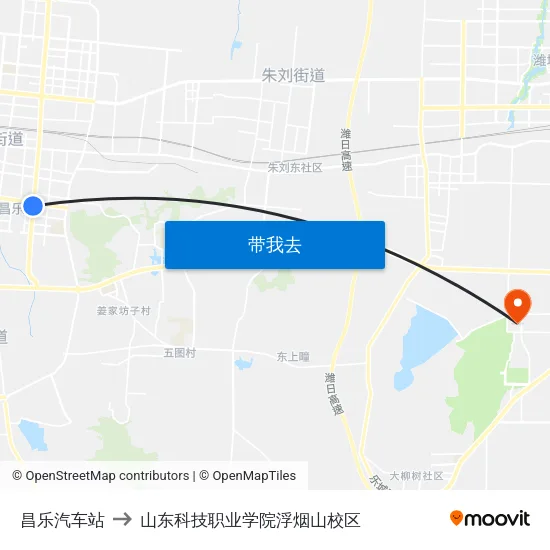 昌乐汽车站 to 山东科技职业学院浮烟山校区 map