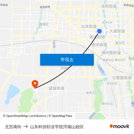 北宫南街 to 山东科技职业学院浮烟山校区 map