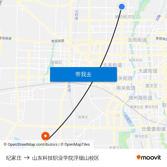 纪家庄 to 山东科技职业学院浮烟山校区 map
