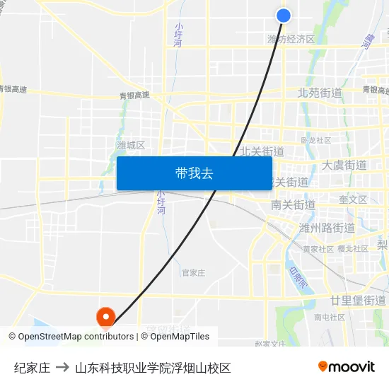 纪家庄 to 山东科技职业学院浮烟山校区 map