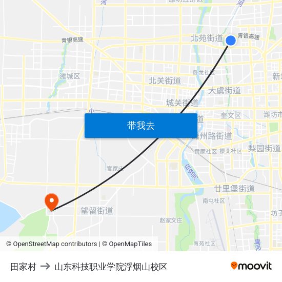 田家村 to 山东科技职业学院浮烟山校区 map