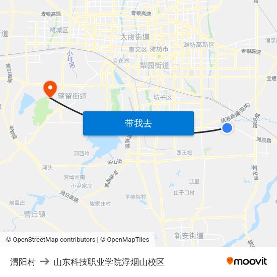 渭阳村 to 山东科技职业学院浮烟山校区 map