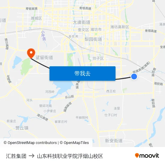 汇胜集团 to 山东科技职业学院浮烟山校区 map