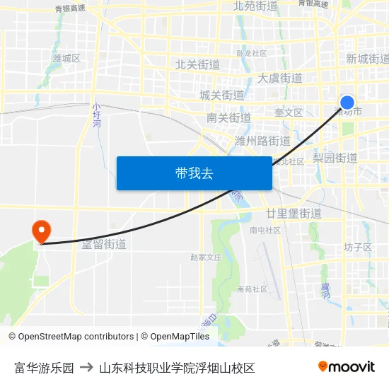 富华游乐园 to 山东科技职业学院浮烟山校区 map
