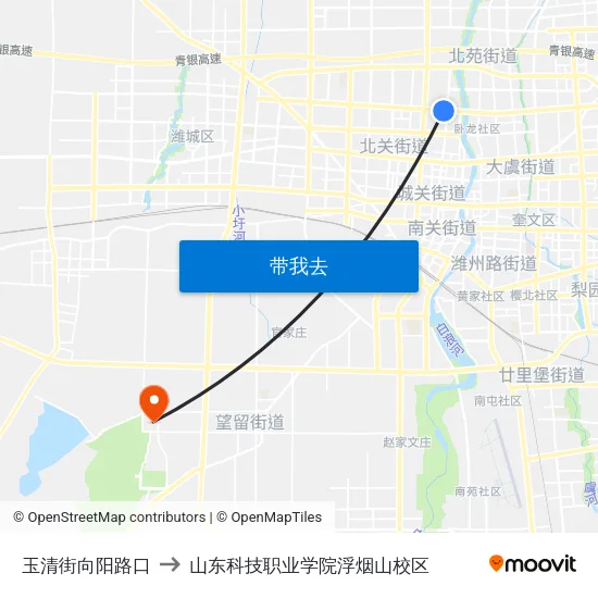 玉清街向阳路口 to 山东科技职业学院浮烟山校区 map