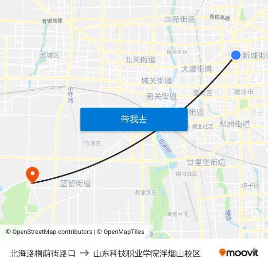 北海路桐荫街路口 to 山东科技职业学院浮烟山校区 map