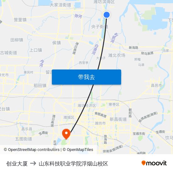 创业大厦 to 山东科技职业学院浮烟山校区 map