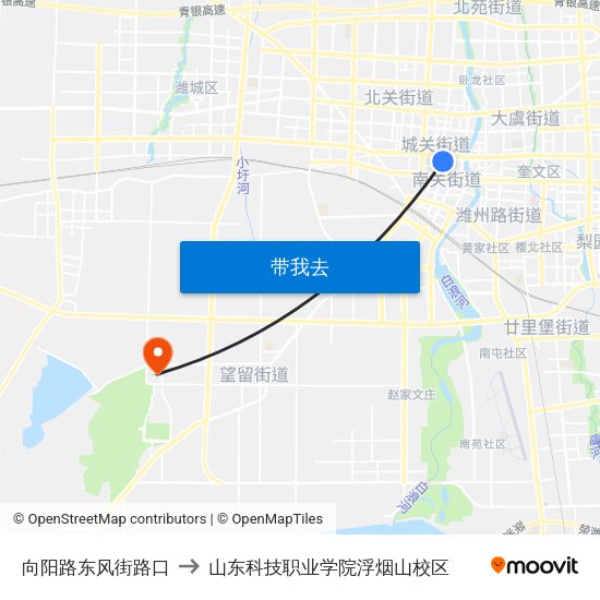 向阳路东风街路口 to 山东科技职业学院浮烟山校区 map
