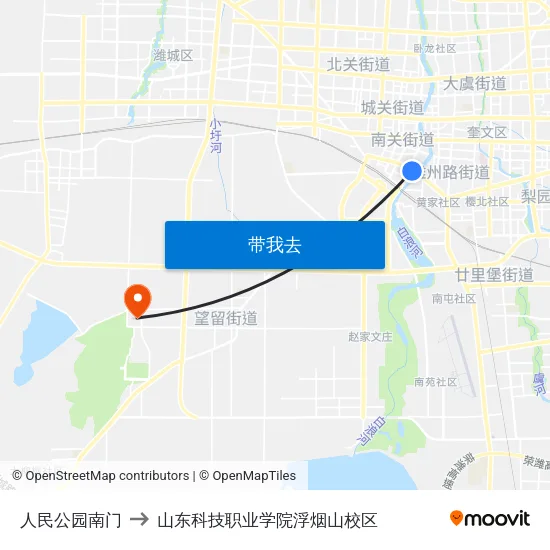 人民公园南门 to 山东科技职业学院浮烟山校区 map