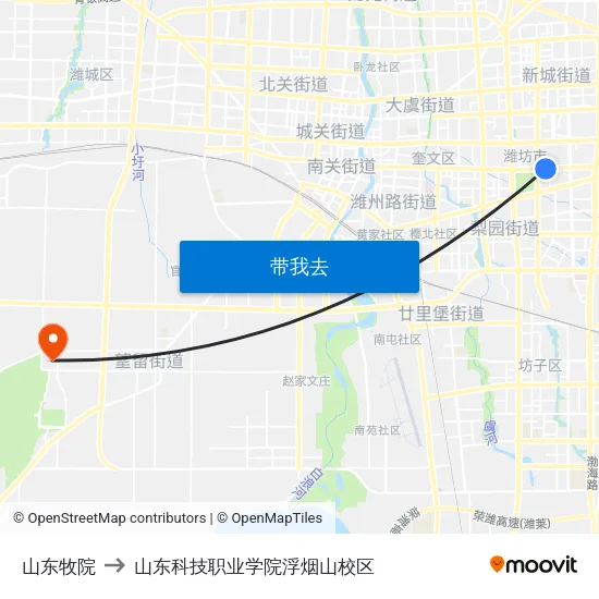 山东牧院 to 山东科技职业学院浮烟山校区 map