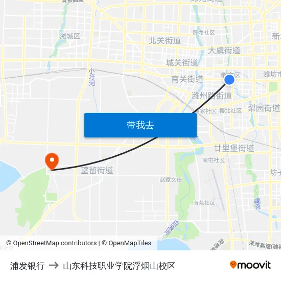 浦发银行 to 山东科技职业学院浮烟山校区 map