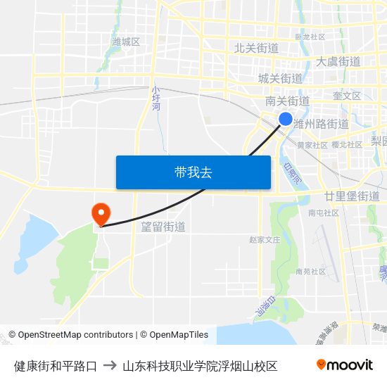 健康街和平路口 to 山东科技职业学院浮烟山校区 map