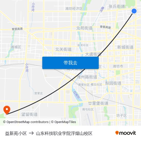 益新苑小区 to 山东科技职业学院浮烟山校区 map