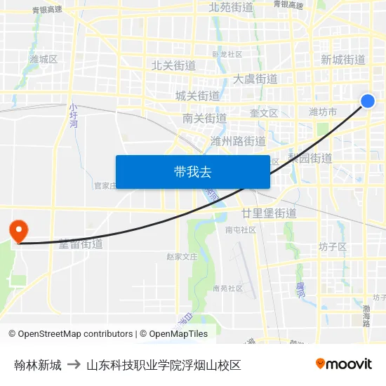 翰林新城 to 山东科技职业学院浮烟山校区 map