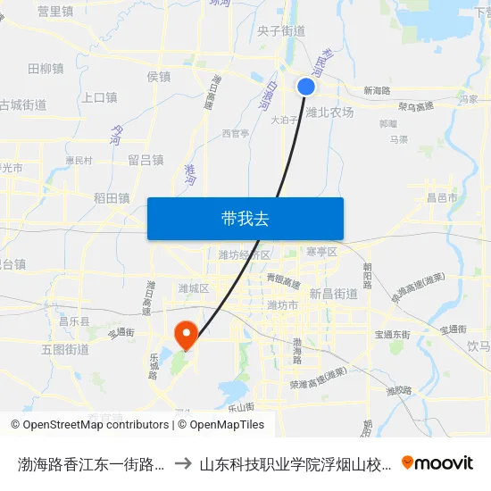 渤海路香江东一街路口 to 山东科技职业学院浮烟山校区 map