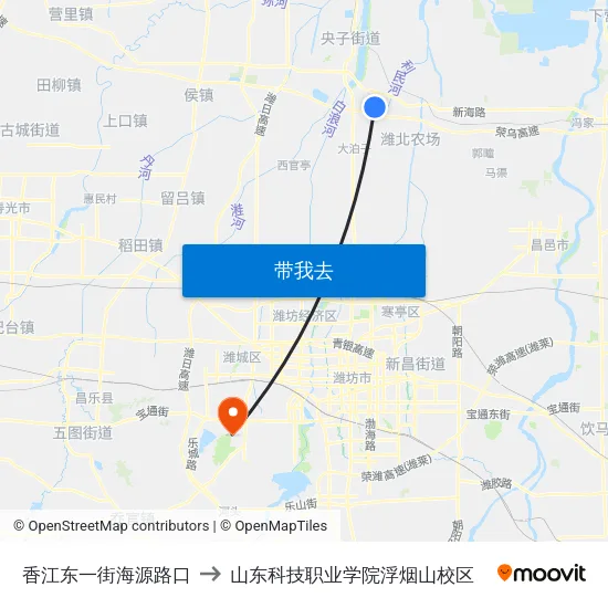 香江东一街海源路口 to 山东科技职业学院浮烟山校区 map